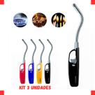Kit 3 Isqueiro Acendedor de Forno Fogão Churrasqueira Carvão Fondue Eletrônico Clic Flexível Recarregável