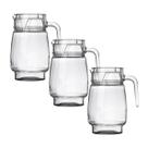 Kit 3 Jarras De Vidro Transparente Com Tampa Agua Suco Bico Alça 1,3l