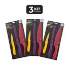 Kit 3 jogo de facas laminas coloridas inox - cabo pp