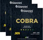 Kit 3 Jogos Cordas Violão Aço Cobra Bronze 009 GEEWAK Kit 3 Jogos Cordas Violão Aço Cobra Bronze 009 GEEWAK