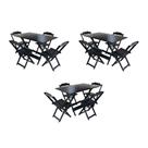 Kit 3 Jogos de Mesa Retangular Dobravel em Madeira Padrão 120x70 com 4 Cadeiras - Preto