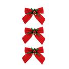 Kit 3 Laços Vermelho Aveludado Decorado Mini Sinos Dourado 11x11cm - Magizi