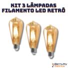 Kit 3 Lâmpada Filamento Led Retrô Decoração Vintage 4w Quente St64 Soquete Bocal E27