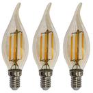 Kit 3 Lâmpadas Filamento Led Vela Bico Torto Âmbar 4W E14 2700K