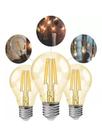 Kit 3 Lâmpadas Vintage de Filamento de LED A60 4 Watts Luz Quente Ambar 380 Lumens Bivolt