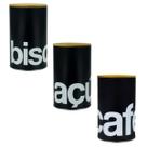 Kit 3 Latas Metal Porta Mantimentos Açúcar Biscoito E Café