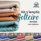 kit 3 Lençol Solteiro Avulso com Elástico 0,88m x 1,88m x 0,20m de Altura