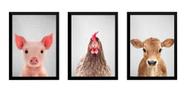 Kit 3 Lindos Quadros Decorativos A4 Animais Porco Bezerro