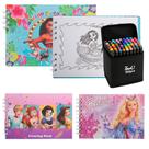 Kit 3 Livros de Colorir Capa Dura Desenho Menina + Canetas