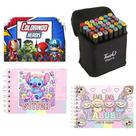 Kit 3 Livros De Pintura Personagens Stitch Labubu Herois + 36 Canetinhas Permanentes - Touch Kit 3 Livros De Pintura Personagens Stitch Labubu Herois + 36 Canetinhas Permanentes - Touch
