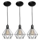 Kit 3 Luminária Pendente Aramado Diamante Preto Cabo Preto