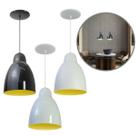Kit 3 Luminária Pendente Bala Com Interior Amarelo Com Fiação 110/220v