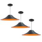 Kit 3 Luminária Pendente Chapéu Chinês Com Interior Laranja Com Fiação 110/220v