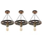 Kit 3 Luminária Pendente Lustre Roda de Carroça em Madeira Maciça 33cm Rústico Colonial Vintage Retrô