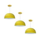 Kit 3 Luminária Pendente Meia Lua 24cm Com Interior Branco Brilho Fiação 110/220v