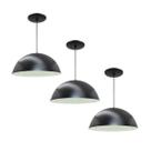 Kit 3 Luminária Pendente Meia Lua 34cm Com Interior Branco Brilho Com Fiação 110/220v