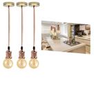 Kit 3 Luminárias Pendentes De Metal Retro Vintage Com Lâmpadas De Filamento Led G95 Cor 2300K Âmbar Formato Globo