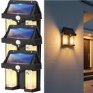 Kit 3 Luminárias Solar Jardim 2 Leds 600x Branco Quente Ambar Spot Parede Com Sensor Movimento Arandela