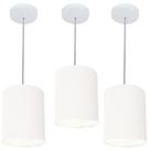 Kit/3 Lustre Pendente Cilíndrico Md-4012 Cúpula em Tecido 18x25cm Branco - Bivolt