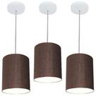 Kit/3 Lustre Pendente Cilíndrico Md-4012 Cúpula em Tecido 18x25cm Café - Bivolt