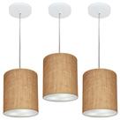 Kit/3 Lustre Pendente Cilíndrico Md-4012 Cúpula em Tecido 18x25cm Palha - Bivolt