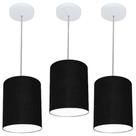 Kit/3 Lustre Pendente Cilíndrico Md-4012 Cúpula em Tecido 18x25cm Preto - Bivolt