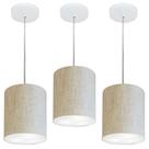 Kit/3 Lustre Pendente Cilíndrico Md-4012 Cúpula em Tecido 18x25cm Rustico Bege - Bivolt