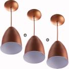 Kit 3 Lustre Pendente Cone De Alumínio 20x14cm Cobre