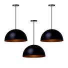 Kit 3 Lustre Sala Estar Pendente Interno Meia Lua 30cm