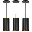 Kit 3 Lustres Pendente Bilboquê Cilindrico Preto com Cobre