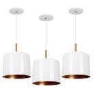 Kit 3 Lustres Pendente Bilboquê Medio Branco com Cobre