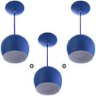 Kit 3 Lustres Pendente Bola Pequena Alumínio 15cm Azul