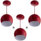 Kit 3 Lustres Pendente Bola Pequena Alumínio 15cm Vermelho
