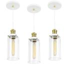 Kit 3 Lustres Pendente Château Cilindrico Vidro Branco Gold