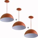 Kit 3 Lustres Pendente Meia Lua 30cm Alumínio Cobre