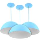 Kit 3 Lustres Pendente Meia Lua 40cm Alumínio Azul Bebê
