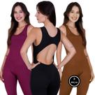 Kit 3 Macacão de Academia Fitness Liso -c4 KIT 2 SOLANGE VINHO, PRETO E MARROM
