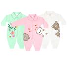 Kit 3 Macacão Estampado Suedine Roupa Bebê Meninos e Meninas
