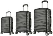 Kit 3 Malas de Viagem AS67 Grande, Média e Bordo em ABS Preta c/ rodas 360º e puxador Kit 3 Malas de Viagem AS67 Grande, Média e Bordo em ABS Preta c/ rodas 360º e puxador