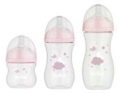 Kit 3 Mamadeira Buba Tam 1,2 e 3 Easy Flow 120ML, 270ML e 330ML Nuvem Rosa