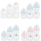 Kit 3 Mamadeiras Buba Easy Flow Anticólica com Bicos de Silicone Tampas Protetoras Livre de BPA Tamanhos 120ml 270ml 330ml para Diversas Fases do Bebê