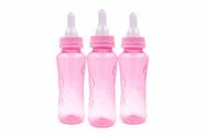 Kit 3 mamadeiras petita 240 ml relevo color bico redondo cristal cor:rosa