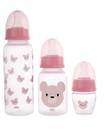 Kit 3 mamadeiras rosa anticolica transparente infantil menina 40 150 250 ml