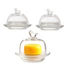 Kit 3 Manteigueira de Cristal Tampa com Pássaro Mesa Posta Lyor 9,56,5cm