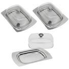 Kit 3 Manteigueira Porta Manteiga Aço Inox Com Tampa Acrílica Retangular