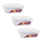 Kit 3 Marmitas de 1040ml De Vidro Com Tampa Hermética Transparente