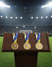 Kit 3 Medalhas Dourada Premium Brilhante para Futebol Campeão de Metal com Cordão Honra ao Mérito