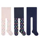 Kit 3 Meia Calça Bebê Menina Rosa/Marinho Coração Selene