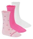 Kit 3 Meias Infantil Meninas Cano Médio Básica Molekinha Cor:Branco Pink RosaTamanho:2327