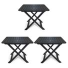 Kit 3 Mesas Dobráveis de Plástico Quadrada 80x72cm Bistrô Preta